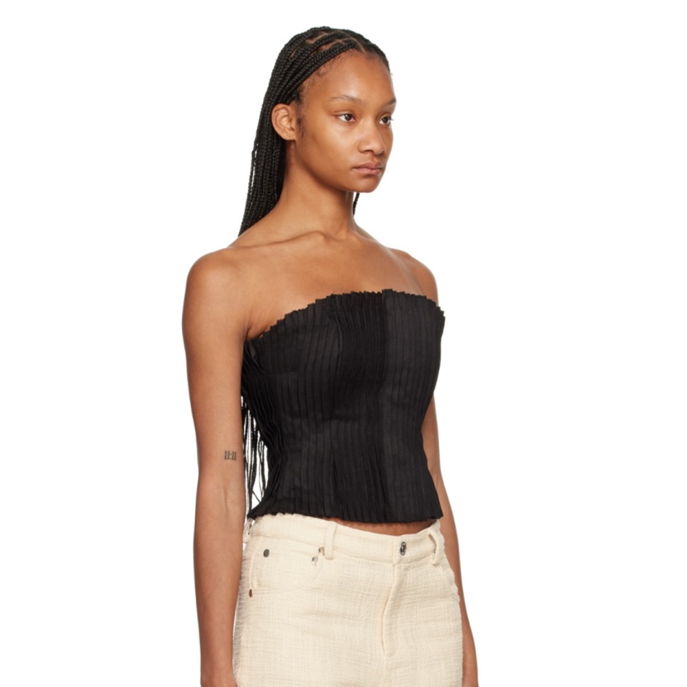 STAUD Parma Strapless Pintuck Linen Corset Top Black Size 6 NWT - Picture 13 of 15